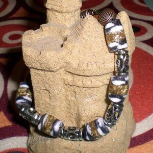 Hand Beaded Sankofa Bead Bracelet; Ethnic Jewelry, African Trade Beads